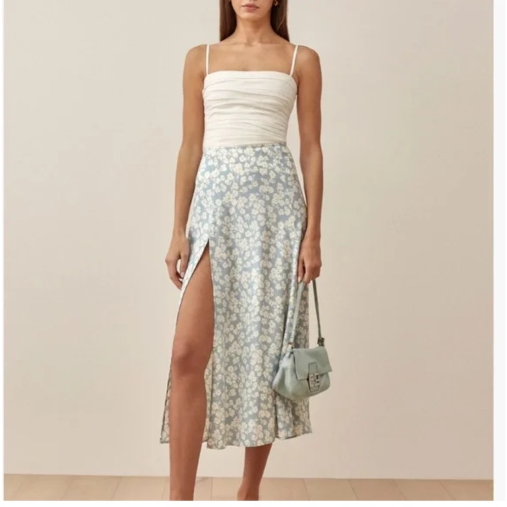Reformation Zoe Floral Blue Midi Skirt